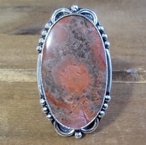 Poppy Jasper Gemstone Ring Size 6 Silver Jewelry Women 925 Bohemian Western Boho
